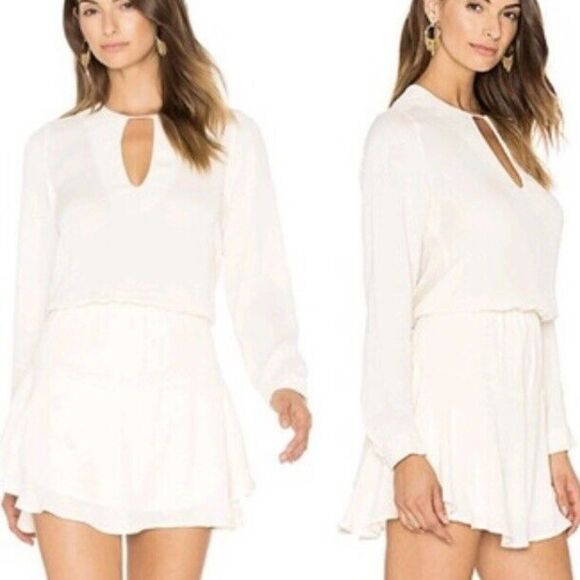 Karina Grimaldi Jack Solid Mini Dress Ivory White Long Sleeve Keyhole Size M - Picture 1 of 15